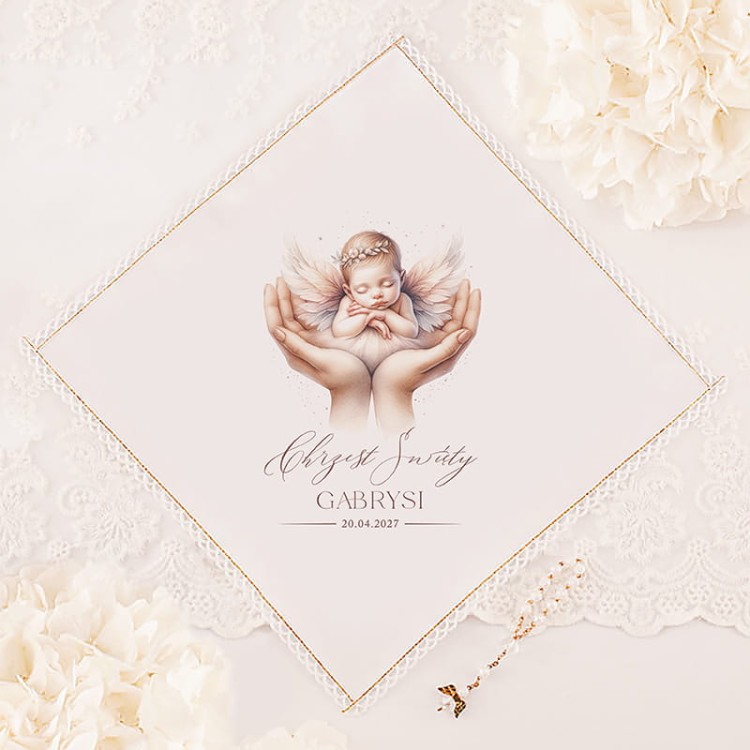 Szatka na chrzest święty dziewczynki aniołek