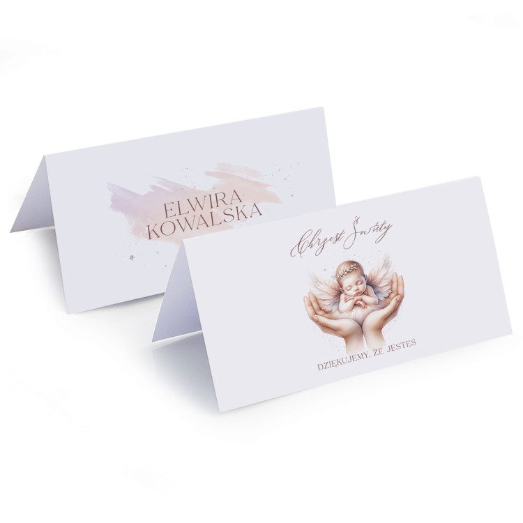 Personalizowana winietka z grafiką aniołka na chrzest święty