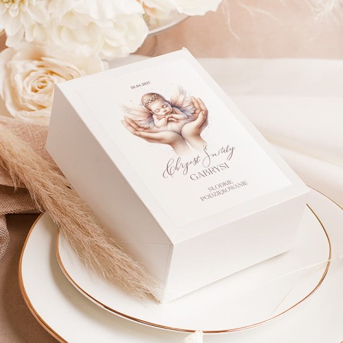 Pudełka na ciasto z grafiką aniołka na chrzest święty 10 szt
