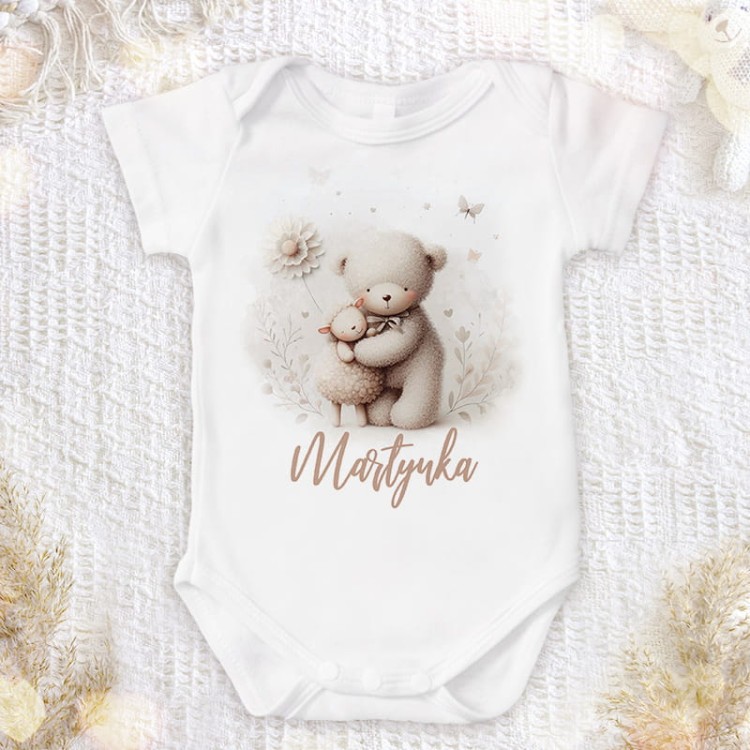 Body niemowlęce z misiem i imieniem dziecka