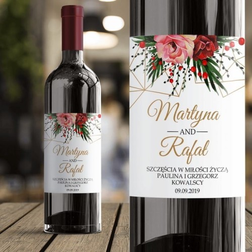 ETYKIETA na Wino Prezent Ślubny Życzenia dla Nowożeńców