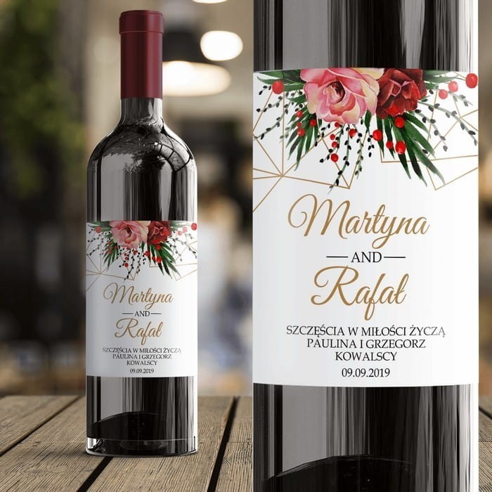 ETYKIETA na Wino Prezent Ślubny Życzenia dla Nowożeńców