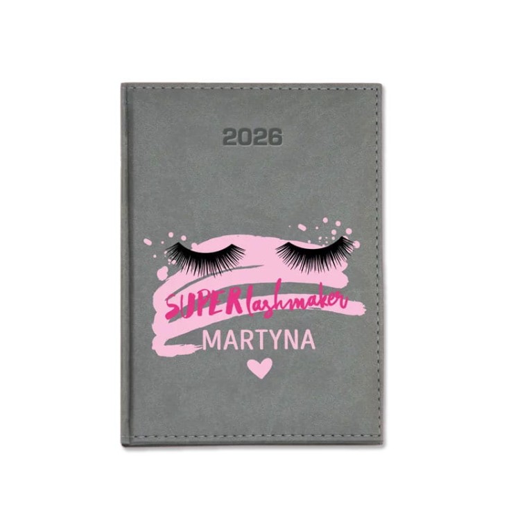Personalizowany kalendarz książkowy dla stylistki rzęs na rok 2026