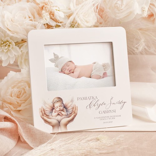 Ramka na zdjęcie dla dziecka na chrzest święty Aniołek