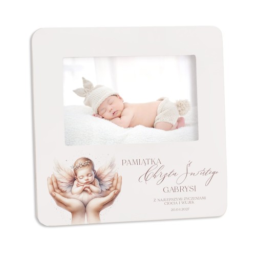 Personalizowana ramka ze zdjęciem dla dziecka na chrzest święty aniołek