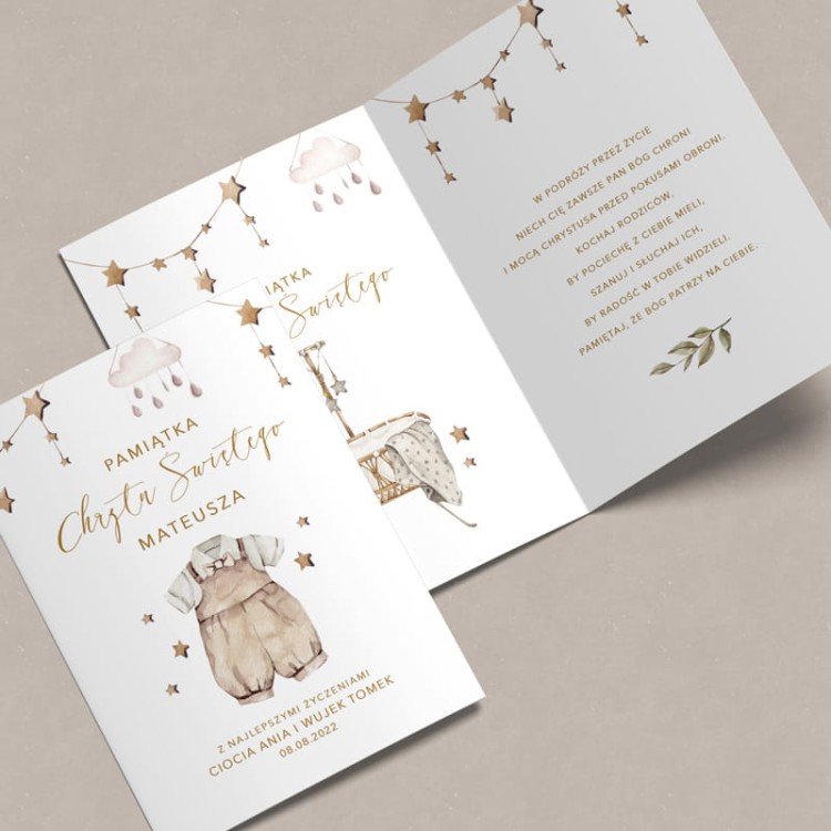 Personalizowana kartka z życzeniami dla chłopca z okazji chrztu świętego