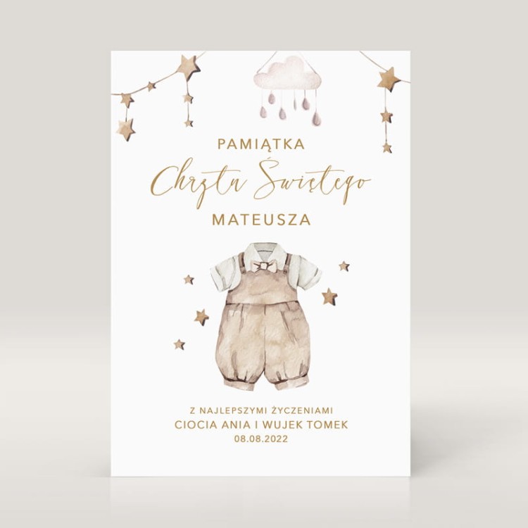 Personalizowana kartka z życzeniami dla chłopca na chrzest święty
