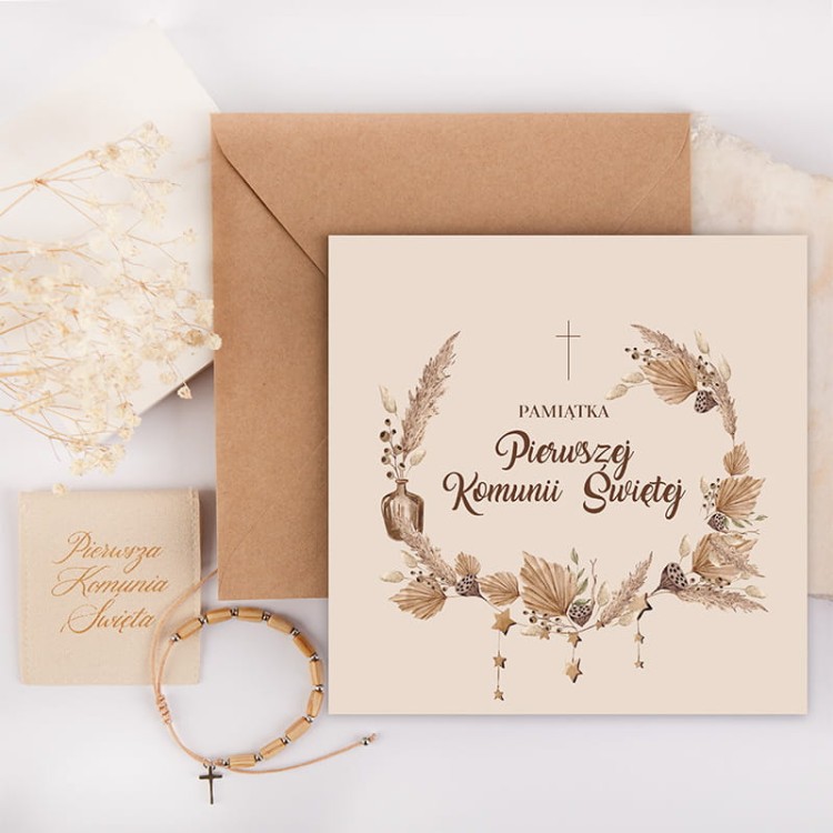 Bransoletka dla dziewczynki z kartką w stylu boho komunia święta