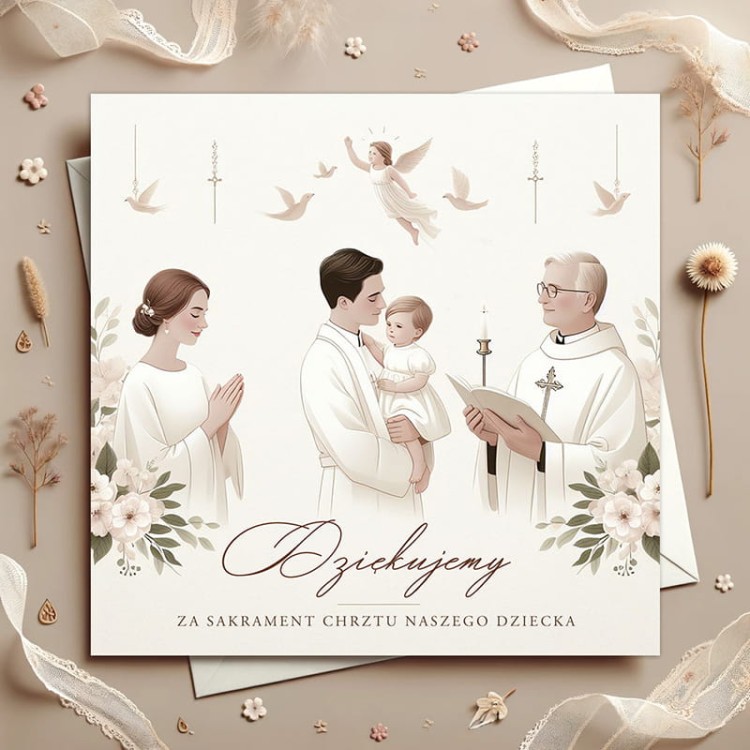 Kartka z podziękowaniami dla księdza za udzielenie chrztu