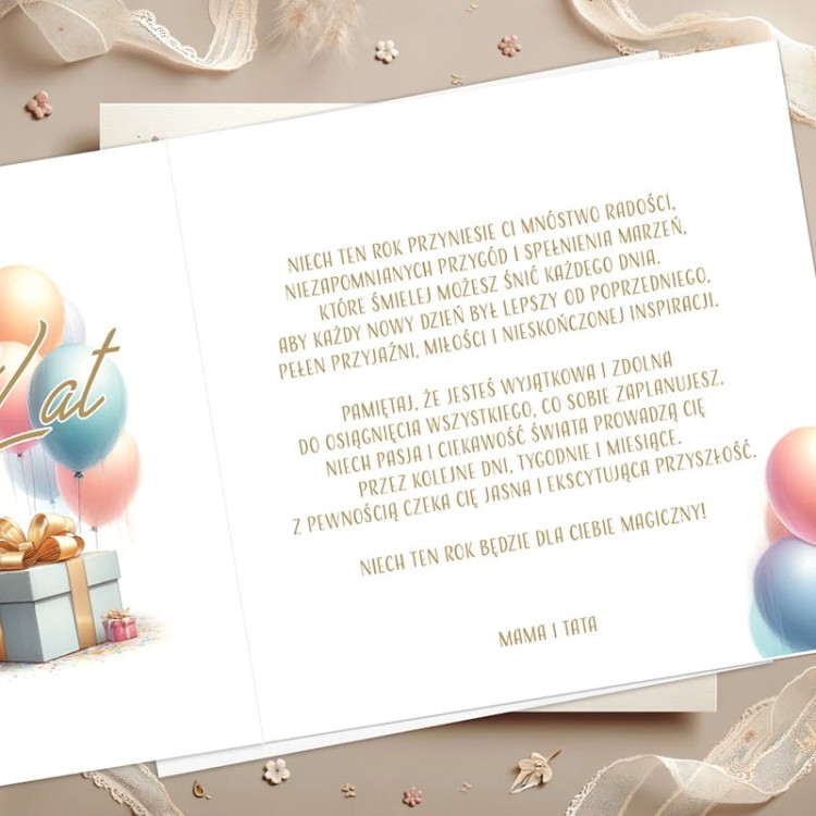 Kartka z grafiką pieska dla nastolatki na urodziny