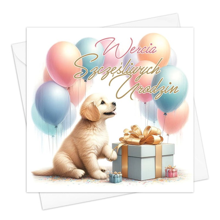 Personalizowana kartka z grafiką pieska na urodziny dla nastolatki