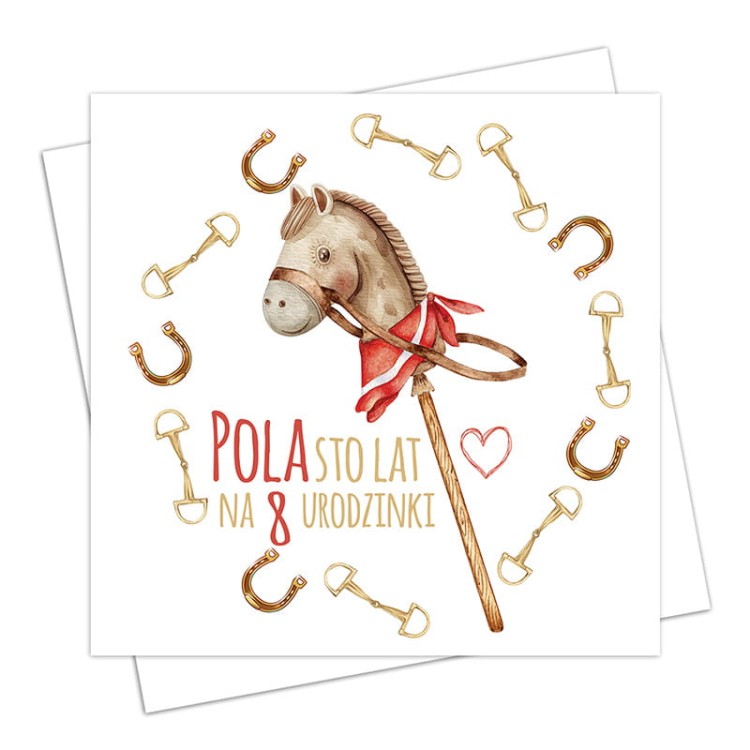 Kartka życzenia z motywem hobby horse dziewczynka