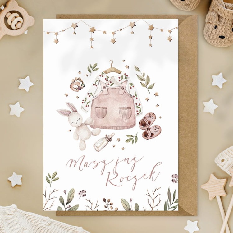 Personalizowana kartka z życzeniami dla dziewczynki na roczek BOHO