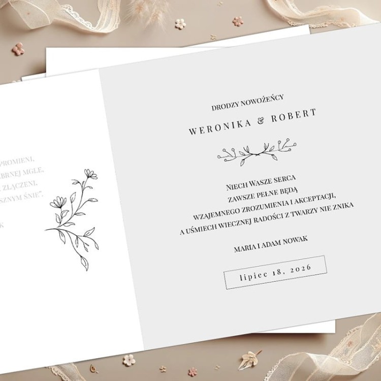 Minimalistyczna personalizowana kartka na ślub z życzeniami