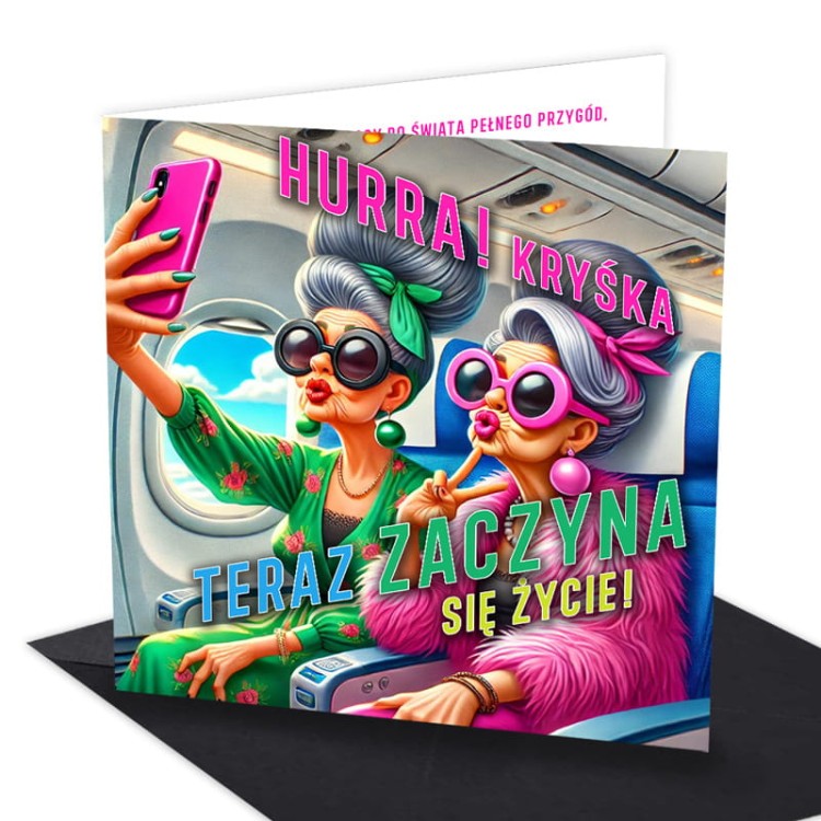 Kartka okazjonalna z zabawną grafiką.