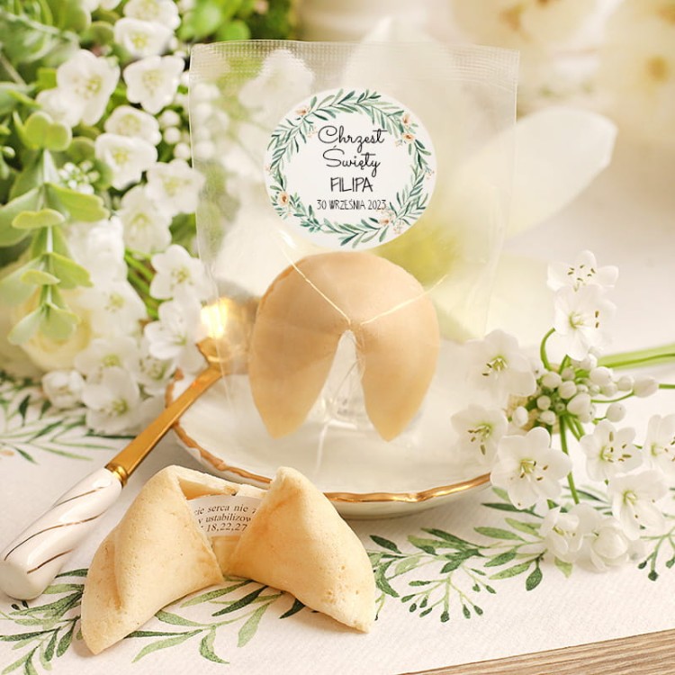 Personalizowane ciasteczka z wróżbą upominek dla gości na chrzest święty 10 szt
