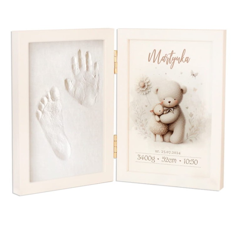 Ramka z personalizacją i odciskiem rączki i stópki dziecka prezent na baby shower