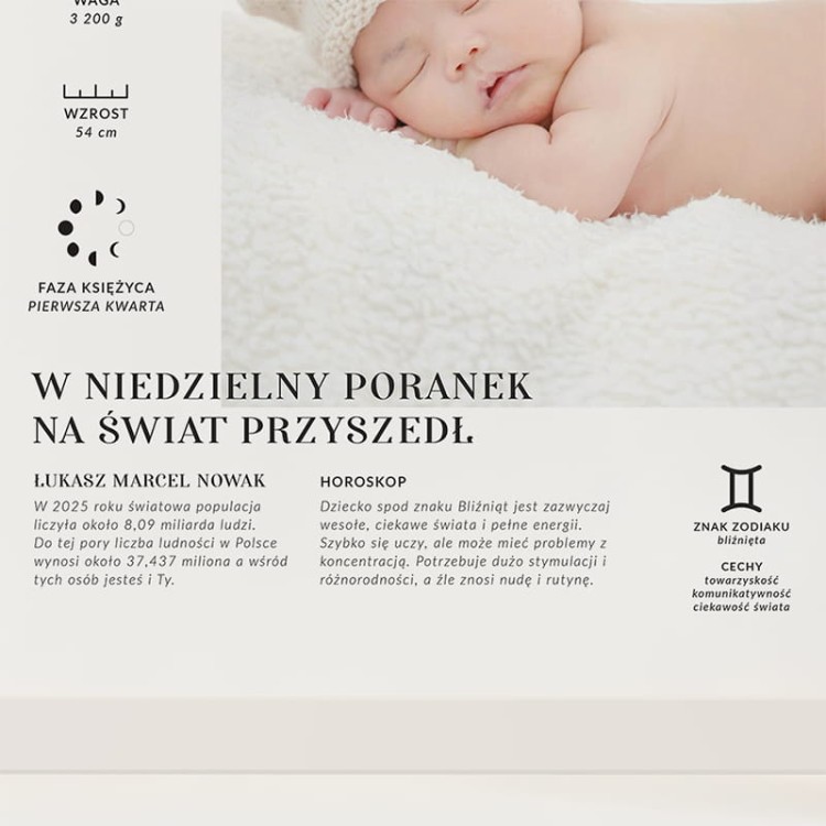 Plakat pamiątka narodzin dziecka.