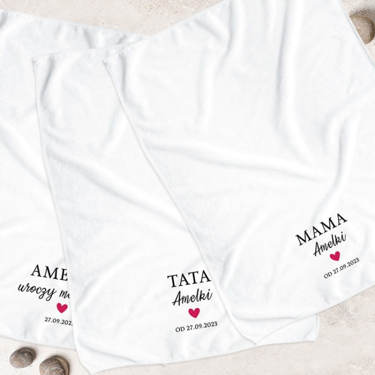 Komplet personalizowanych ręczników.