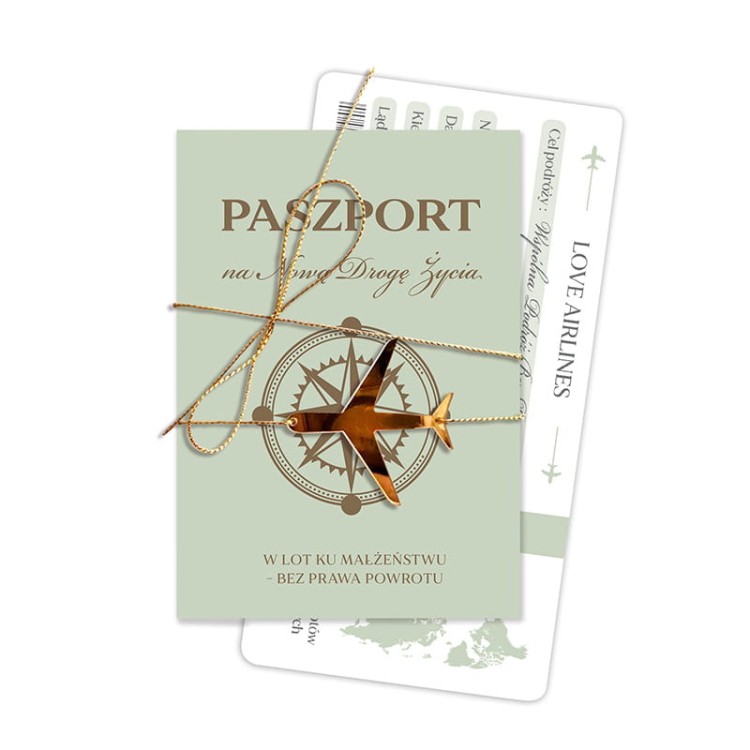 Kartka ślubna z motywem podróżniczym.