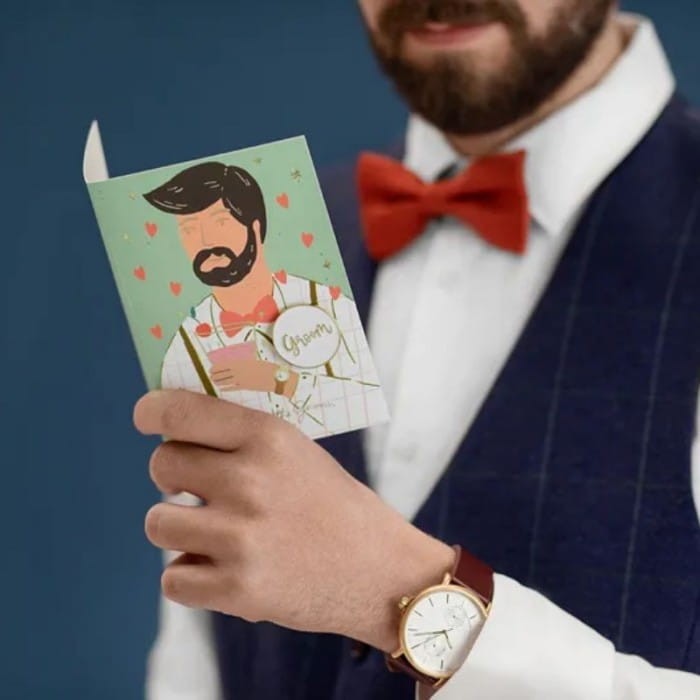 KARTKA z pinem Groom prezent na wieczór kawalerski