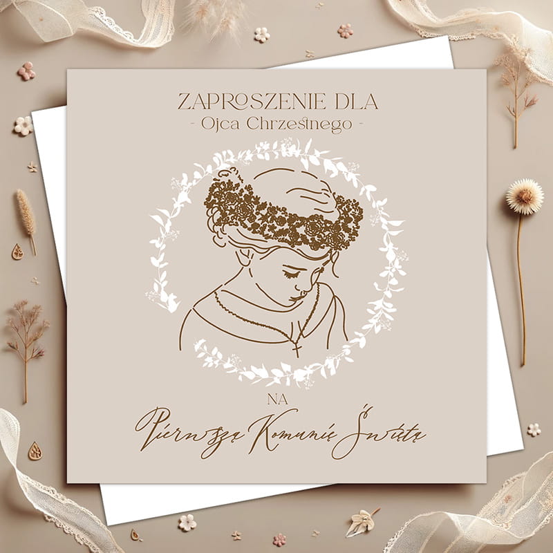 Zaproszenie komunijne dla chrzestnych dziewczynki – eleganckie zaproszenie na Pierwszą Komunię Świętą